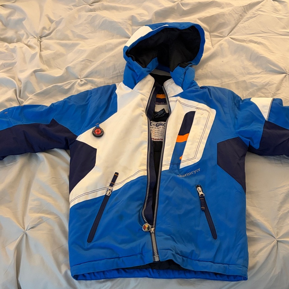 adidas Blue, White & Navy Kids Puffer Jacket with Hood